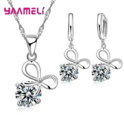 Ensemble de bijoux en argent regardé 925 pour femmes et filles collier pendentif en cristal de