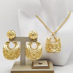 Ensemble de bijoux couleur or dubaï pour femmes boucles d'oreilles pendentif motif géométrique