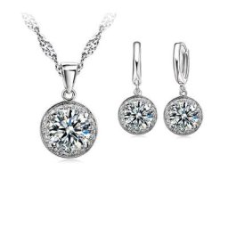 Ensembles de bijoux en argent Sterling 925 véritable pur grand pendentif diamant rond CZ colliers