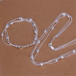 Ensemble de bijoux en argent regardé 925 avec pompon pour femme perles ovales bracelet et collier