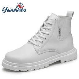 Bottines unisexes blanches et noires en cuir PU pour femmes et hommes bottes courtes à plateforme
