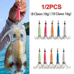 1/2pcs Calmar Lumineux Crochet Crevette Calmar Nuit Pêche Gabarits De Calmar Leurre Profond Goutte