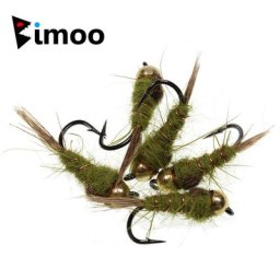 Bimoo-Leurre de pêche à la mouche et à la truite appât gris olive avec perle en laiton lestée