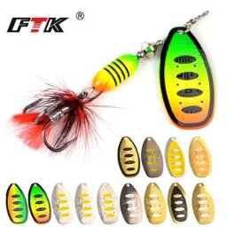 FTK-Leurre de pêche spinner avec triple hameçon plume appât Él wobblers en métal matériel pour