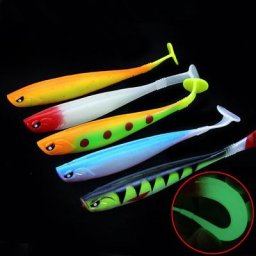 T-Tail-Lot de 5 leurres artificiels souples en PVC 12cm/10g appât Élavec yeux extraterrestres