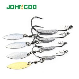 JOHNCOO – hameçons de pêche décalés crochet à manivelle lesté avec cuillère appâts souples