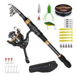 Canne à pêche télescopique en fibre de carbone avec moulinet combos de moulinet pôle de voyage