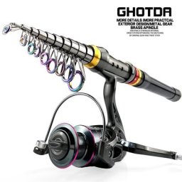 Ghotda – ensemble de canne et moulinet de pêche télescopique en carbone très résistant Ratio