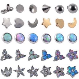 Piercing chirurgical en acier opale fleur ancre cutanée langue tête supérieure plongeur cache-peau
