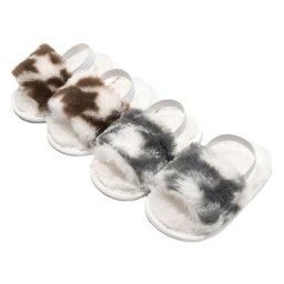 Sandales en fausse fourrure pour bébés filles chaussures antidérapantes à bout ouvert pantoufles