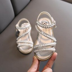 Chaussures d'été Mary Janes avec perles pour filles chaussures de princesse plates sandales de