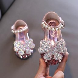 Chaussures de princesse à paillettes avec nœud papillon pour enfants chaussures en cuir rose