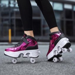 Baskets de Marche à Roulettes Unisexe Chaussures de Parcours à Quatre Roues Pliables pour Homme