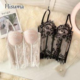Camisole en dentelle avec sangle à col en V pour femme bustier tubulaire soutien-gorge une pièce