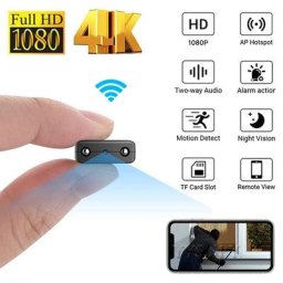 Mini Caméra Wifi 4K 1080P avec Vision Nocturne Micro Cam Poignées de Mouvement Télécommande de