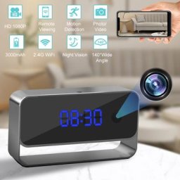 Mini caméra d'horloge WiFi avec vision nocturne IR caméra HD mouvement à distance carte TF