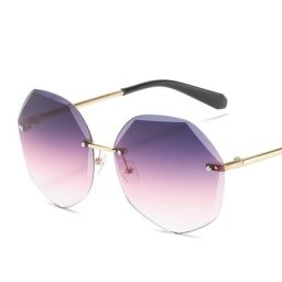 Lunettes de soleil rondes dégradées sans bords pour femmes verres en métal coupe d'eau de l'océan