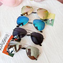 Lunettes de soleil classiques pour filles verres miroir colorés monture métallique pour enfants