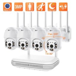 Techage-Kit de caméra de vidéosurveillance extérieure sans fil caméra de sécurité PTZ suivi