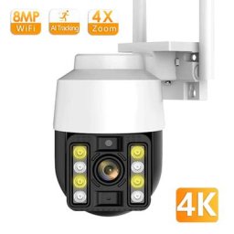 Caméra 4K PTZ Caméra IP extérieure 8MP WiFi ICsee Zoom 4X Surveillance vidéo sans fil Système de
