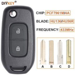DIYKEY – clé télécommande à lame rabattable 433MHz HU136/HU56R/VAC102/VA2 puce PCF7961M/4A pour