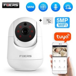 Fuers-Caméra de surveillance intérieure sans fil avec carte SD caméra de sécurité CCTV moniteur