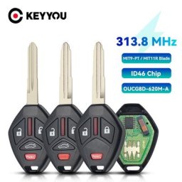 KEYYOU – clé télécommande de voiture 2007 Mhz 2011 boutons transpondeur ID46 3/4 pour Mitsubishi