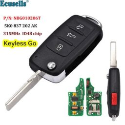 Clé télécommande à 3 + 1 boutons sans clé transpondeur ID48 315MHz pour voiture Volkswagen