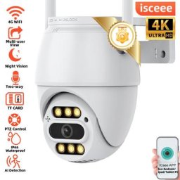 ICSEEE-Caméras de surveillance extérieures WiFi PTZ caméras sans fil 4K caméra de moniteur 1080P