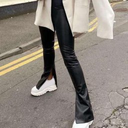 Pantalon évasé en Faux cuir pour femme Sexy taille haute à cloche