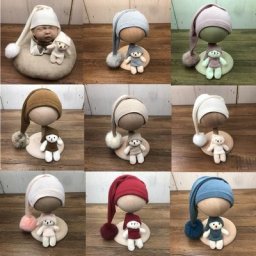 Cymmhcm – accessoires de photographie pour nouveau-né chapeau en peluche mignon + poupée 2