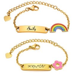 Bracelet en acier inoxydable avec gravure gratuite du nom de bébé jolie fleur réglable cadeau