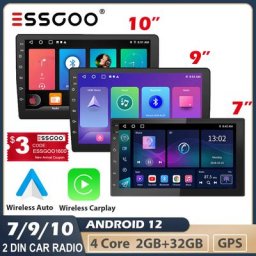 ESSGOO-Autoradio Android 12 7/9/10 Pouces GPS Vidéo Lecteur MP5 Sans Fil Apple Carplay