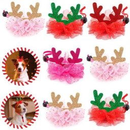 Décoration de noël en bois chapeau pour chien bandeau en corne de cerf chapeau à paillettes chapeaux