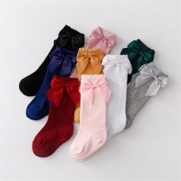 Chaussettes longues en coton pour filles avec gros nœuds hautes aux genoux Style princesse pour