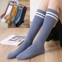 Chaussettes longues rayées en coton doux pour enfants style collège hauteur genou chaussettes