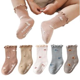 Chaussettes hautes en coton avec broderie florale pour nouveau-né chaussettes tricotées pour
