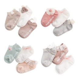 Chaussettes courtes coordonnantes en coton respirant avec nœud en dentelle solide pour enfants