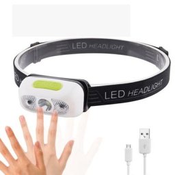 Mini lampe frontale LED avec capteur de mouvements corporels alimentée par USB Rechargeable