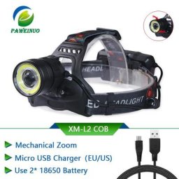 Lampe frontale à LED COB XM inj alimentée par USB étanche idéale pour le camping la pêche la