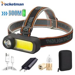 Lampe frontale LED COB + puissante Portable longue portée de 500M Rechargeable par USB avec