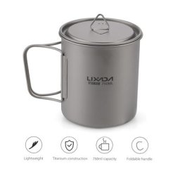 Vexada-Tasse en titane ultralégère avec poignée pliable mug portable pour l'eau ou le pique-nique