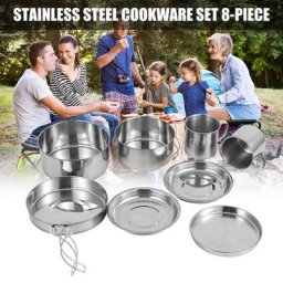 8Pcs/Set Ultra-light Stainless Steel Outdoor Picnic Pot Pan Kit Outdoor Camping Hiking Mini Cookware