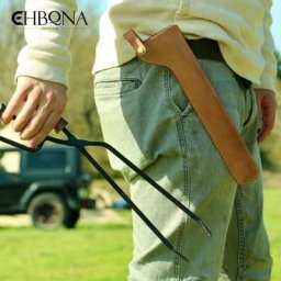 Pince à charbon de bois anti-brûlure avec housse en cuir fer manche en bois camping en plein air