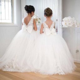 Robes à fleurs mignonnes pour filles pour mariage avec Appliques de grand nœud longues robes de
