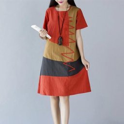 Robe Vintage en lin et coton pour femmes tenue décontractée en Patchwork à la mode en voyage