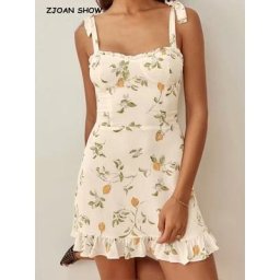 Robe courte à imprimé floral pour femmes style français vintage enge bandage nœud sangle