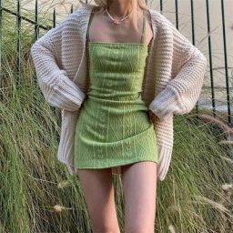 Mini robe moulante à bretelles Spaghetti y2k pour femmes Sexy sans manches couleur unie tricot