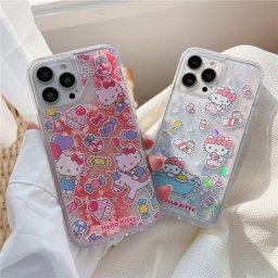 Coques de téléphone à paillettes liquides Kawaii Cartoon coque arrière à paillettes Quicksand