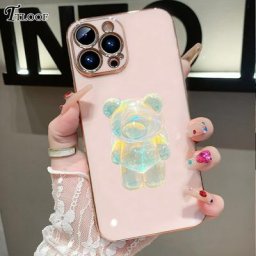 Coque en silicone 3D Laser Bear Holder Stand Xiaomi Redmi Note 10 11 9 9S Pro 10C 9C 9A 9AT